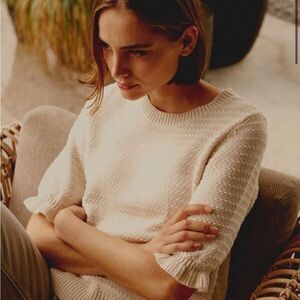 Repeat NWT Short Sleeve Cotton Textured Knit Sweater Ivory